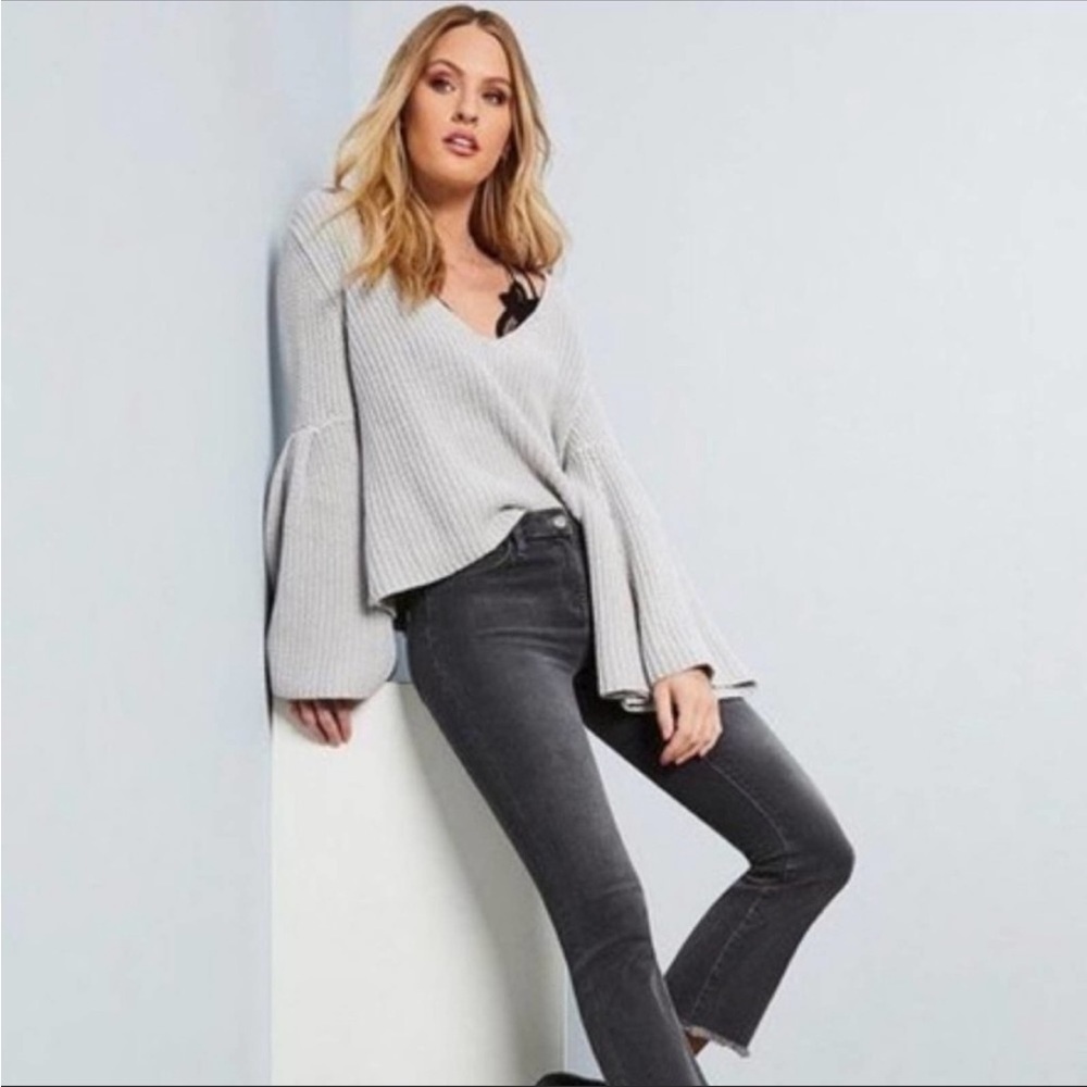 Free People | Damsel Bell Sleeve Cropped Sweater Light Gray